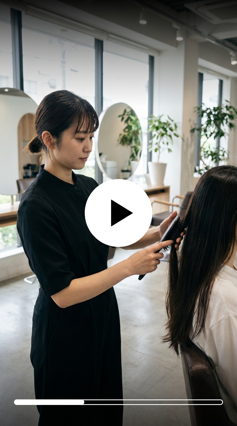 (イメージ)美容サロンで髪をブラシで整えるシーン