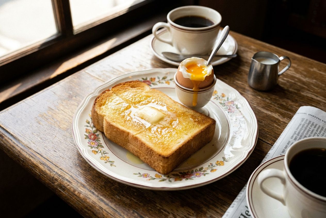 厚切りトーストとゆで卵のモーニングセット