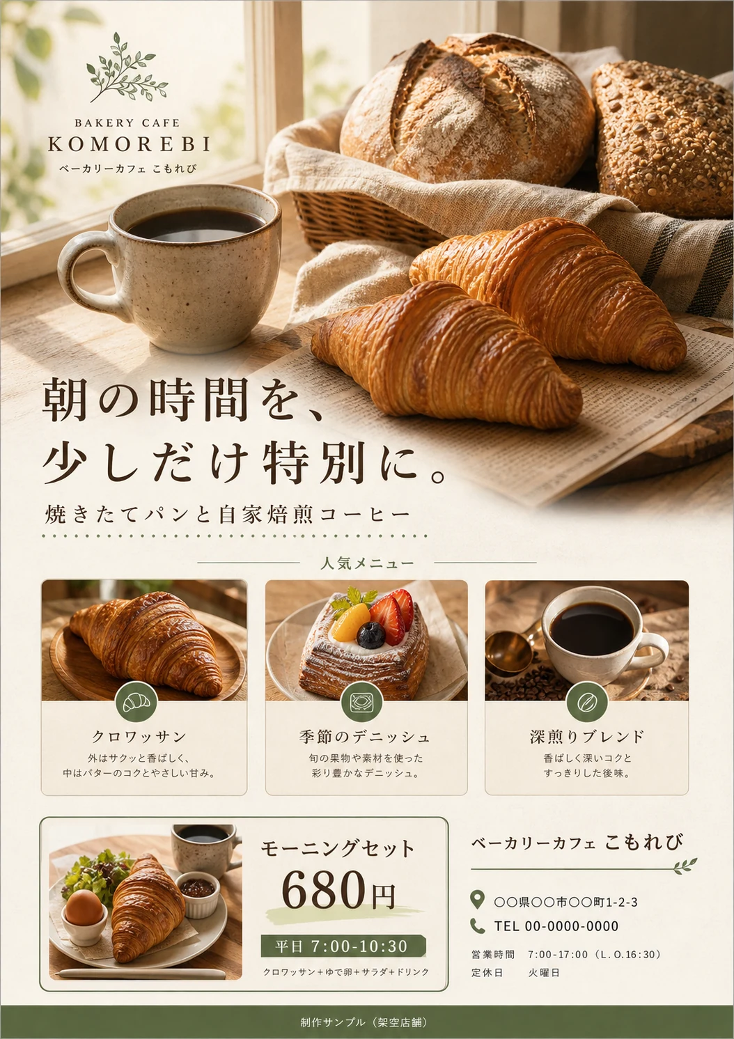 ベーカリーのチラシのデザイン見本(A4縦)