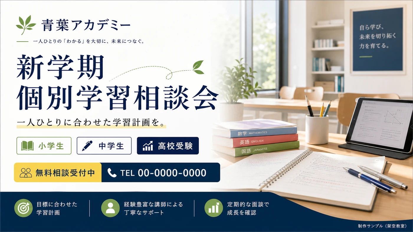 学習塾の説明資料（表紙）のデザイン見本（16:9）