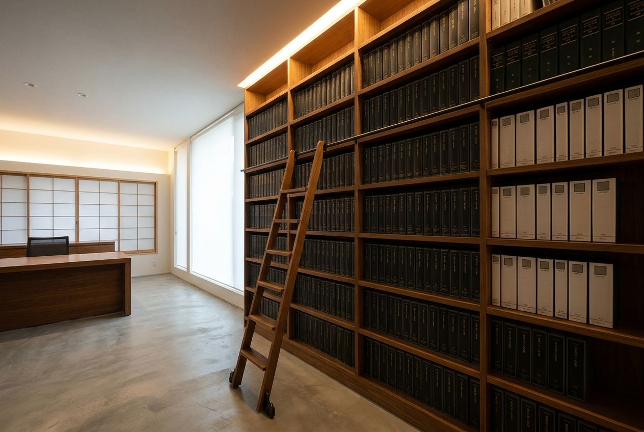 専門書が並ぶ書架